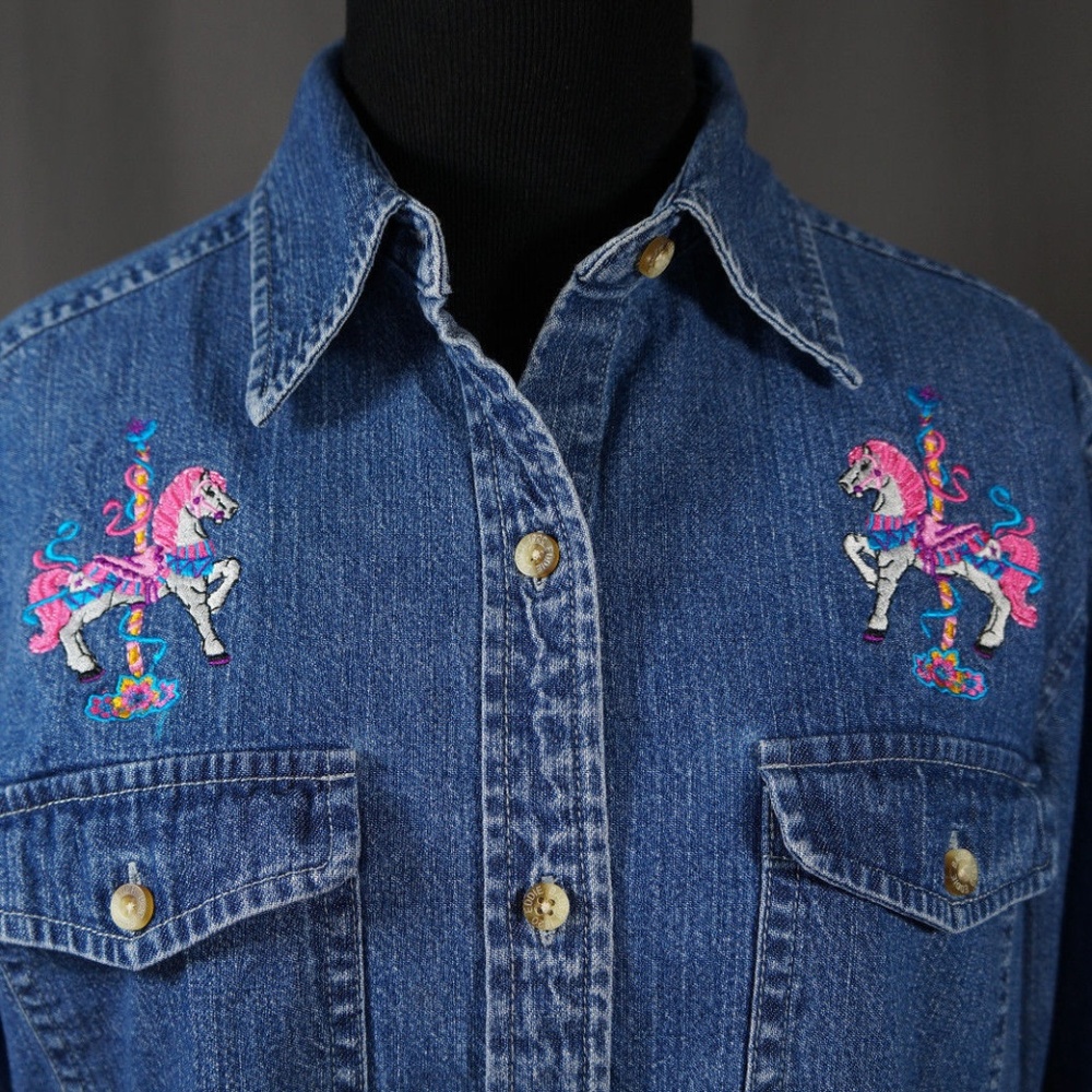 Vtg 90's Eddie Bauer Long Sleeve Denim Shirt